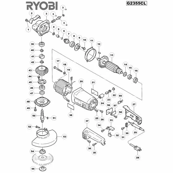 Ryobi G2355CL Spare Parts List Type: 1000024654